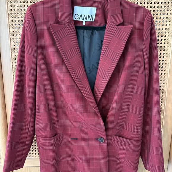 Ganni Red Plaid Blazer - Picture 2 of 5